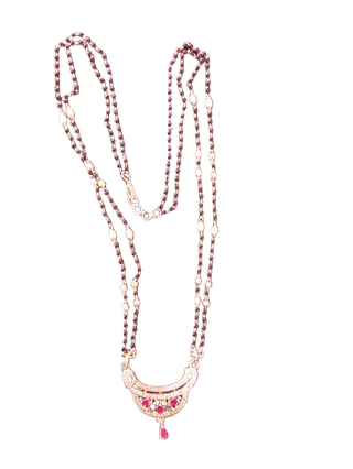 One Gram Gold Plated Black Beads Short mungalsutra with Stone work nice pendant