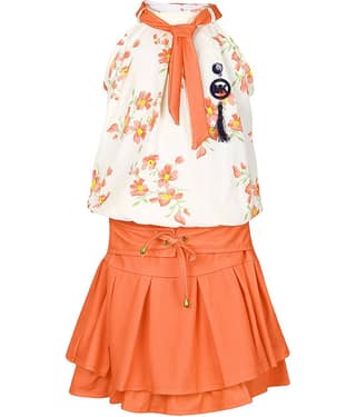 Cherry Tree Girls Cotton Blend Top With ( Orange )