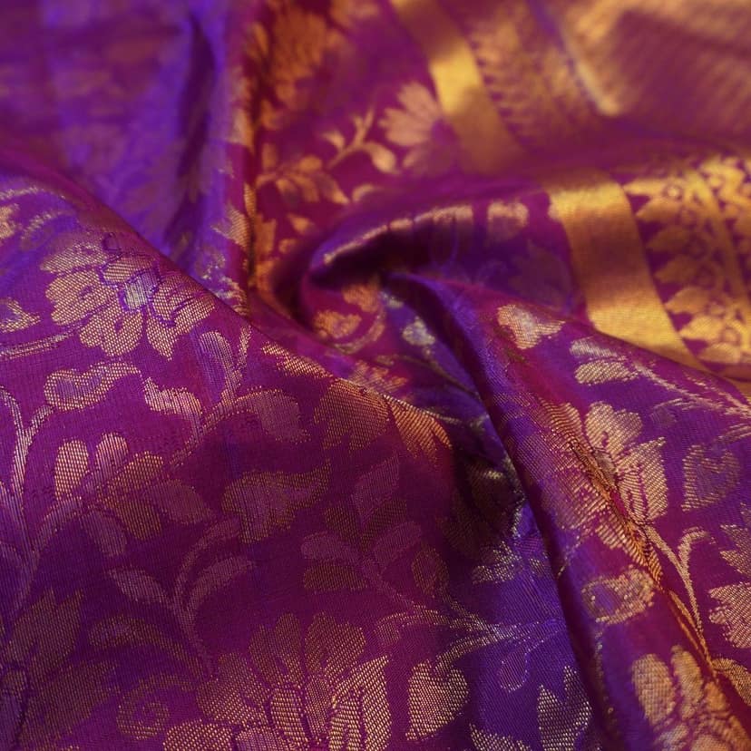 Violet Floral Bridal Kanchipuram Handloom Silk Saree - Vivaaha Silks view 3
