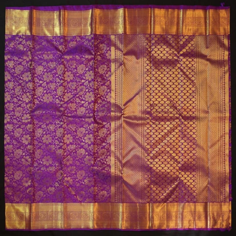 Violet Floral Bridal Kanchipuram Handloom Silk Saree - Vivaaha Silks view 4