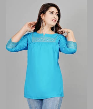 Smien Women's Rayon Tunic ( Light Blue )