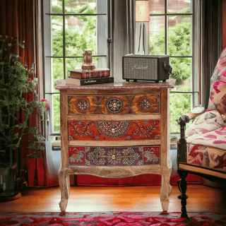 Wooden Handpainted Side Table for Bedroom Bedside Table with Drawers Wooden Rajasthani Bedside for Living Room set 1