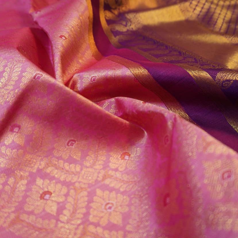 Exquisite Pink and Purple Border Bridal Kanchipuram Handloom Silk Saree - Vivaaha Silks view 3