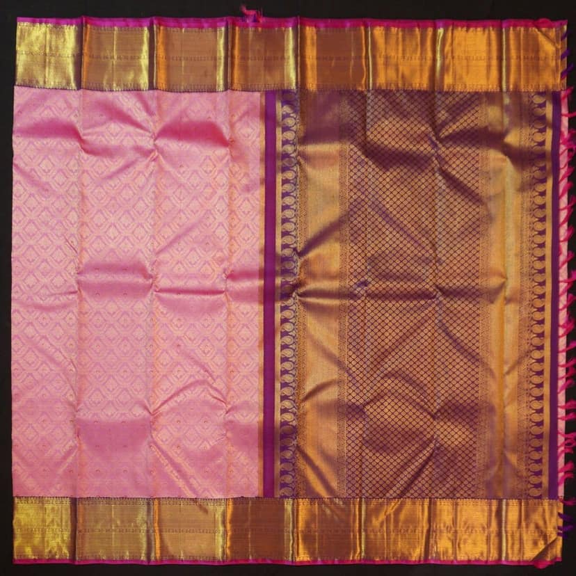 Exquisite Pink and Purple Border Bridal Kanchipuram Handloom Silk Saree - Vivaaha Silks view 4