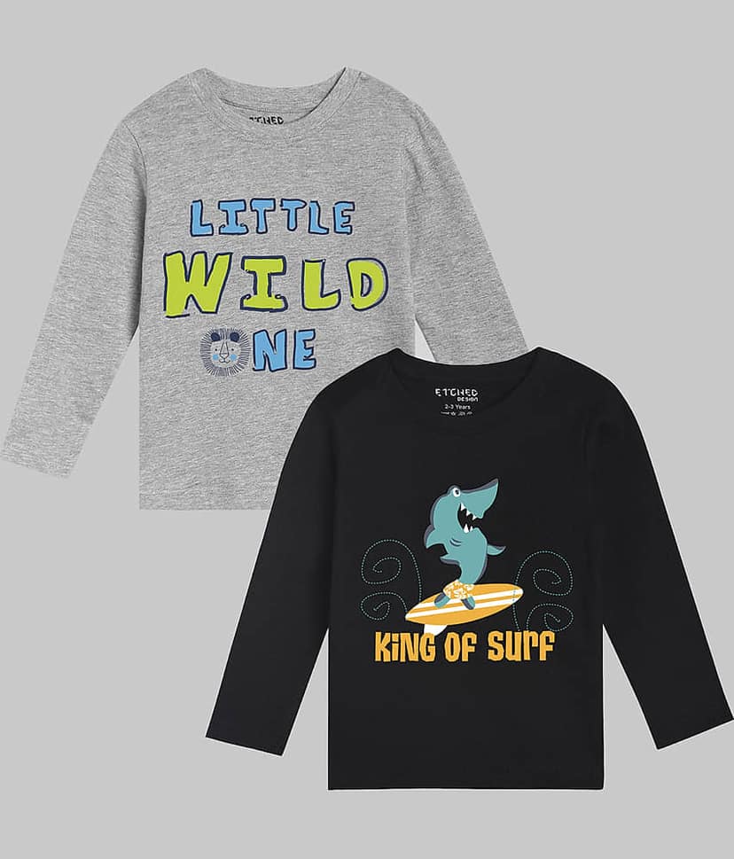 ETCHED DESIGN Pack of 2 Boys Cotton T-Shirt ( Multicolor )