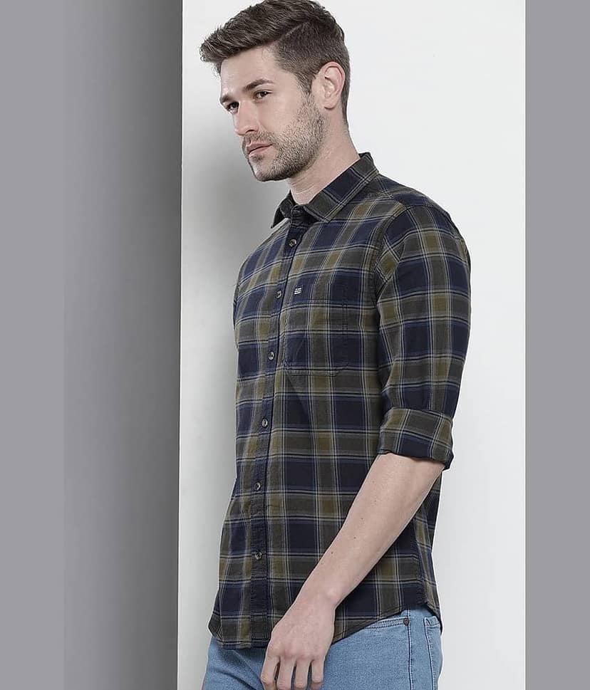 The Indian Garage Co Men Navy Blue Cotton Tartan Checked Casual Shirt view 5
