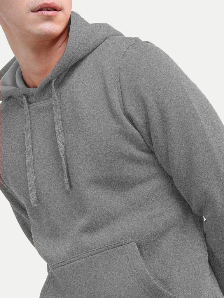 Men Solid Anthra Melange Hoodie with Pockets view 3
