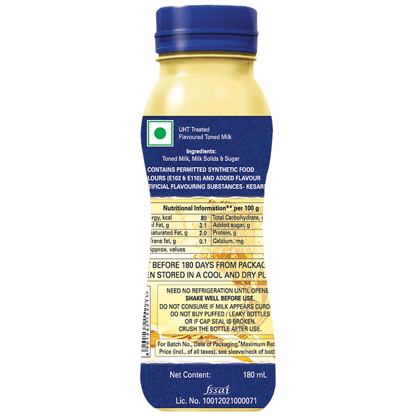 Amul Kool Milk - Kesar Flavour, 180 Ml Pet Bottle view 2