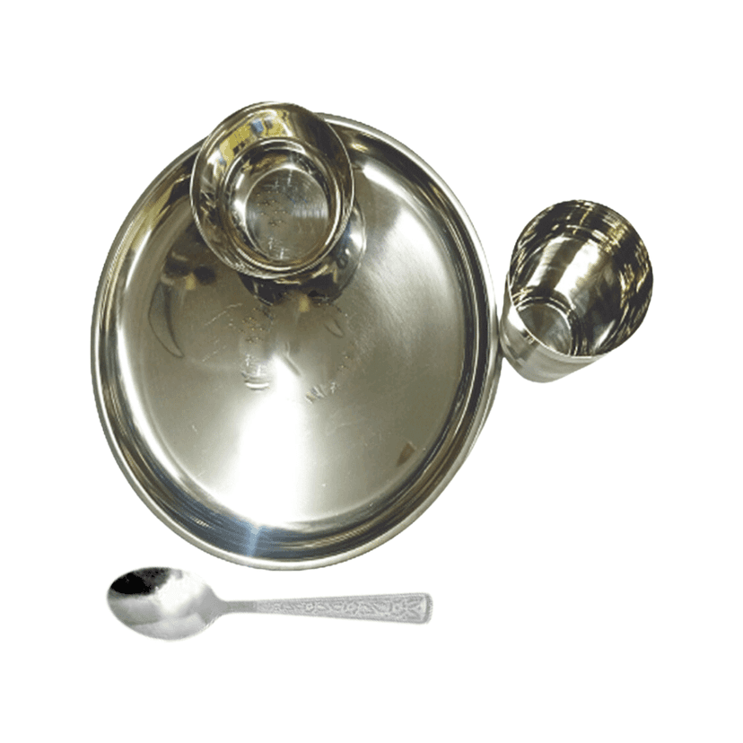 SHINI LIFESTYLE Dinner Set Steel 4Pcs|Kitchen Set for Home, Stainless Steel Dinner Set, Steel Utensils for Kitchen, Utensils Set, Bartan Set-Silver