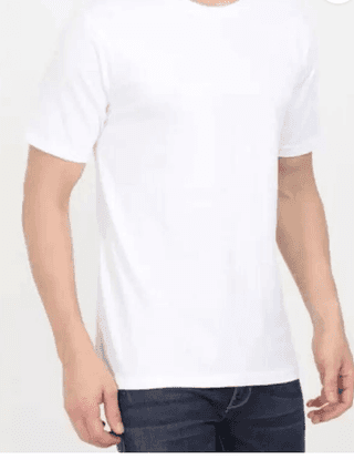 Men Solid Round Neck Poly Cotton White T-Shirt