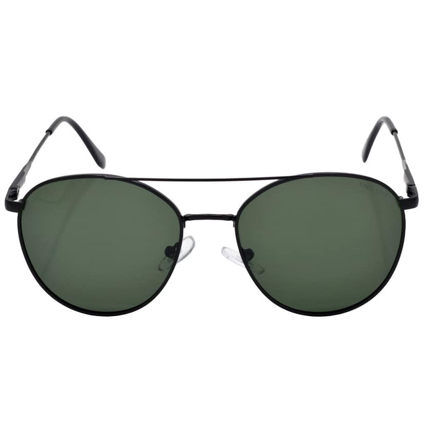 Stylish Round Full-Frame Metal Polarized Sunglasses for Men and Women | Green Lens and Black Frame | HRS-KC1016-BK-GRN-P view 3