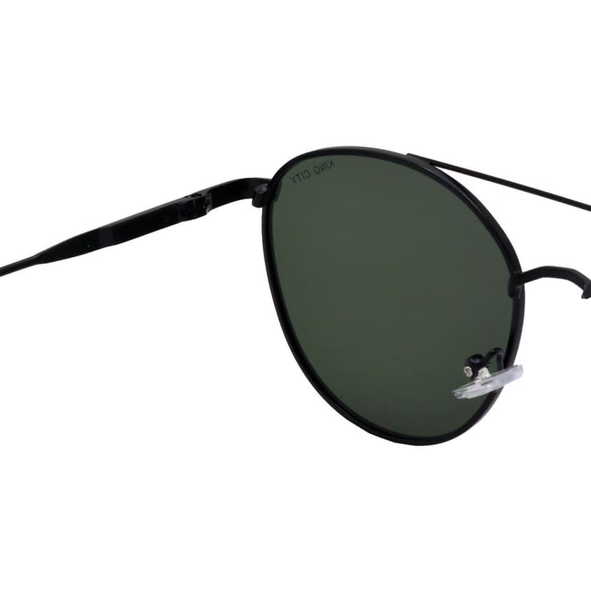 Stylish Round Full-Frame Metal Polarized Sunglasses for Men and Women | Green Lens and Black Frame | HRS-KC1016-BK-GRN-P view 5