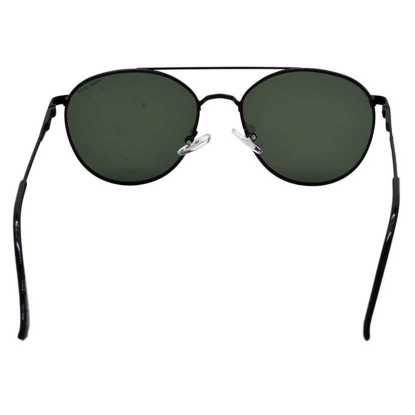 Stylish Round Full-Frame Metal Polarized Sunglasses for Men and Women | Green Lens and Black Frame | HRS-KC1016-BK-GRN-P view 6