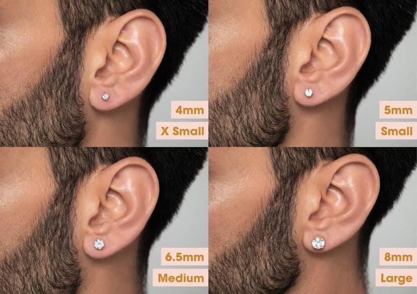 Round Solitaire CZ Ear Stud For Him (1 Pc Only) view 3