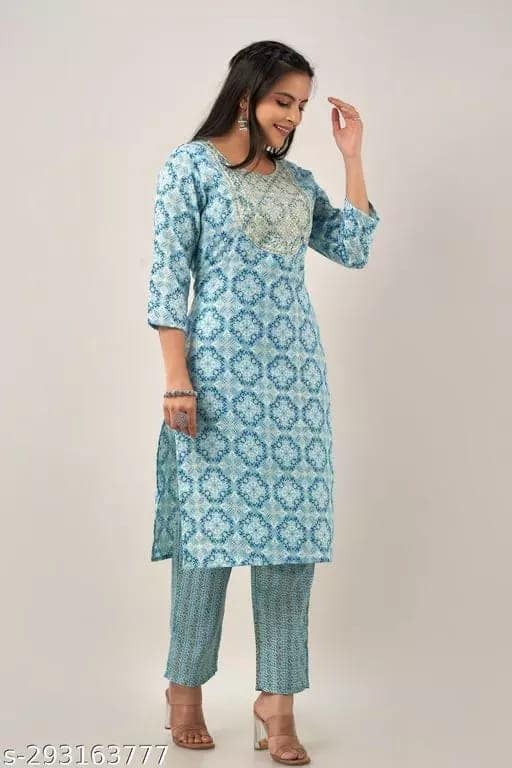 Blue Color Beautifull Printed Design Kurta Pant Ethnic Set ( Sky Blue) view 3