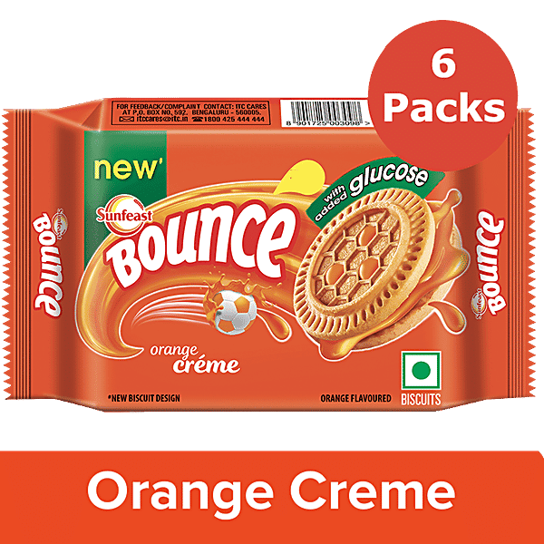 Sunfeast Bounce Biscuits - Orange Creme Cookies, 6x58 g Multipack