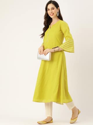 Women Bell Sleeves Thread Work Kurta