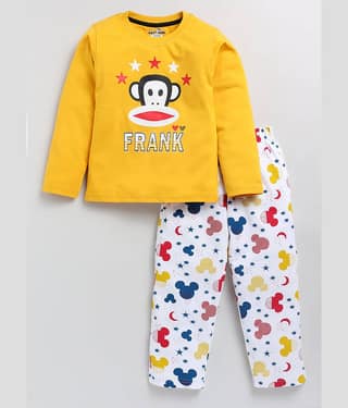 CUTOPIES Pack of 1 Boys Cotton T-Shirt & Pants Set ( Yellow )