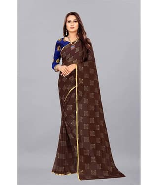 Rhey Chiffon Printed Saree With Unstitched Blouse Piece ( White )