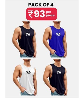 FTX Pack of 4 Polyester Gym Vest For Men ( Black )