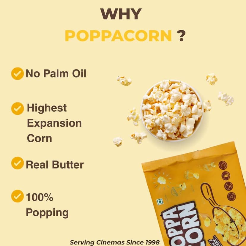 Poppacorn Microwave Popcorn 660gms | Imported Raw Maize | Popcorn Kernels 33gx20 pouches | Ready to Cook | High Expansion | Homemade Healthy Snack | Golden Buttery Popcorn | Pack of 20 (660, Golden Buttery) view 3