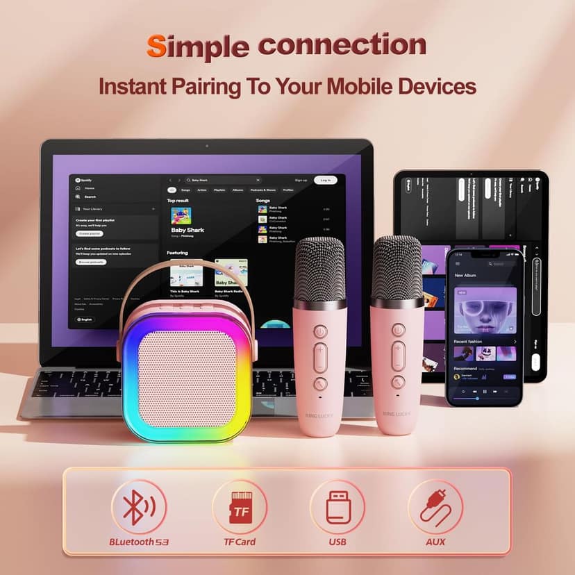 Mini Karaoke Machine for Kids,Portable Bluetooth Speaker with Wireless Microphone, Speaker with Mic for kids view 3