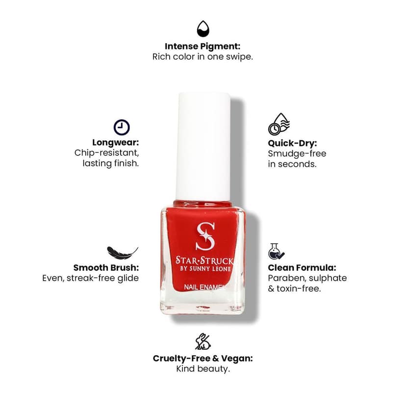 StarStruck by Sunny Leone - Cherry Bomb - Glossy Nail Polish | Mirror-Like Shine & Longwear Color | Quick Dry Formula view 2