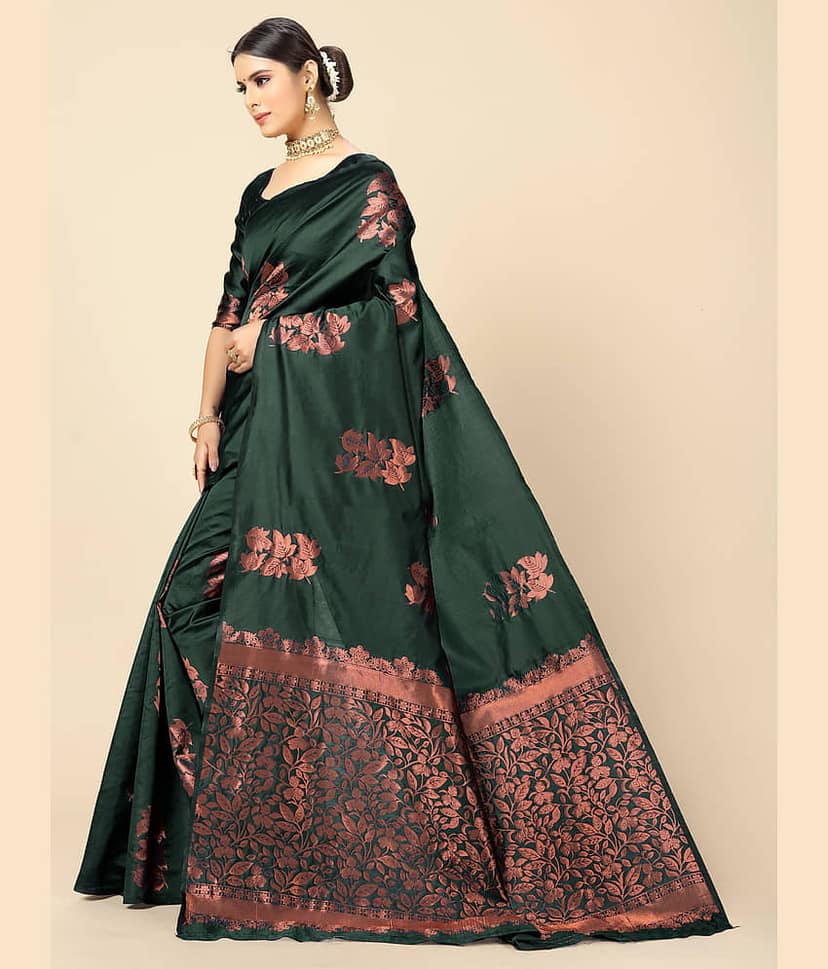 BLEESBURY Banarasi Silk Woven Saree With Unstitched Blouse Piece ( Navy Blue ) view 2