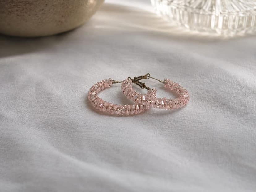 Handmade Beaded Hoop Earrings view 3