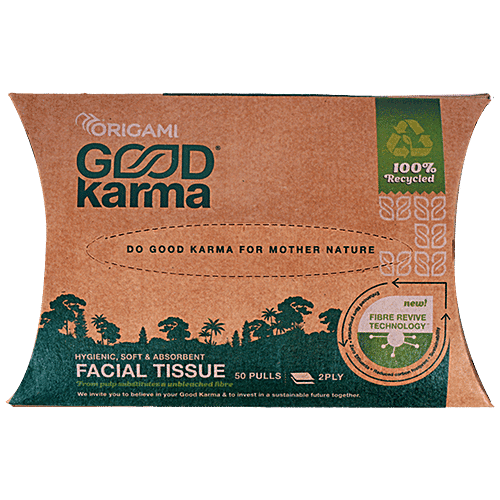 Origami Good Karma Facial Tissue - 2 Ply, Soft, Biodegradable, 50 pcs