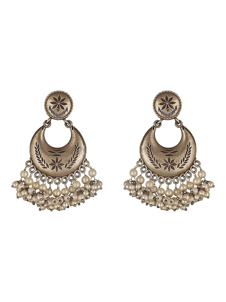 Oxidised Silver Lookalike Pearl Beaded Tribal Lightweight Chandbali Earrings view 4