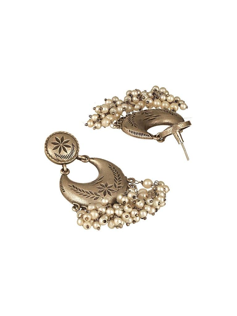 Oxidised Silver Lookalike Pearl Beaded Tribal Lightweight Chandbali Earrings view 5