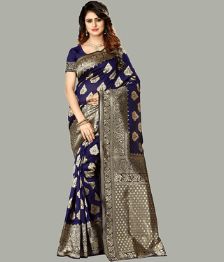 GARIYA Banarasi Silk Embellished Saree With Unstitched Blouse Piece ( Black )