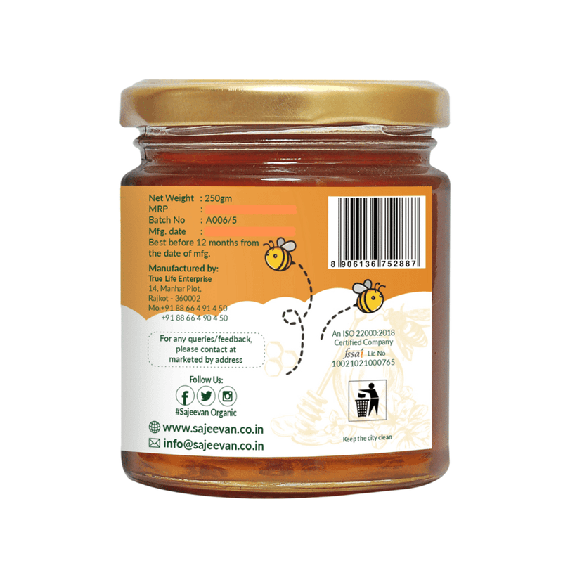 Pure Organic Honey, Natural, Pesticide-Free, Traditional Beekeeping, Preservative-Free (250gm) view 3