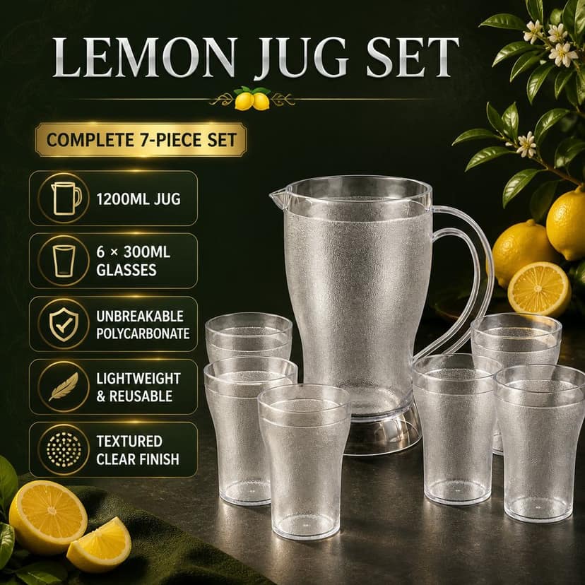 Lemon Jug Set – 1200ML Unbreakable Jug with 6 Glasses view 2