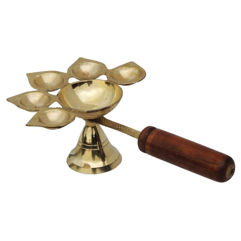 Brass Wooden Panch Arti No. 3 (FMAS649 D) view 2