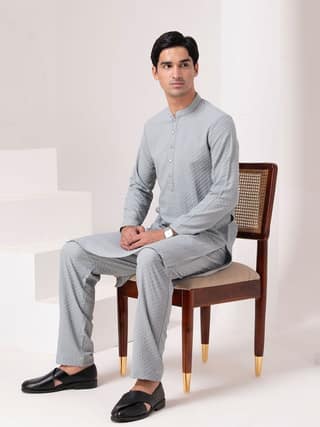 Frost Grey Textured Kurta Set