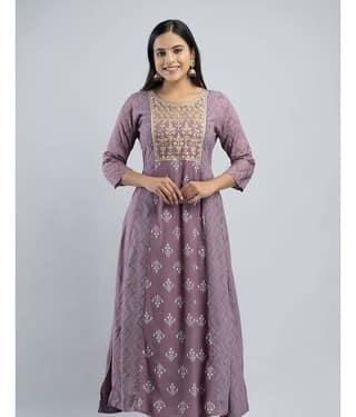 MAUKA - Turquoise Rayon Women's Anarkali Kurti ( Pack of 1 )