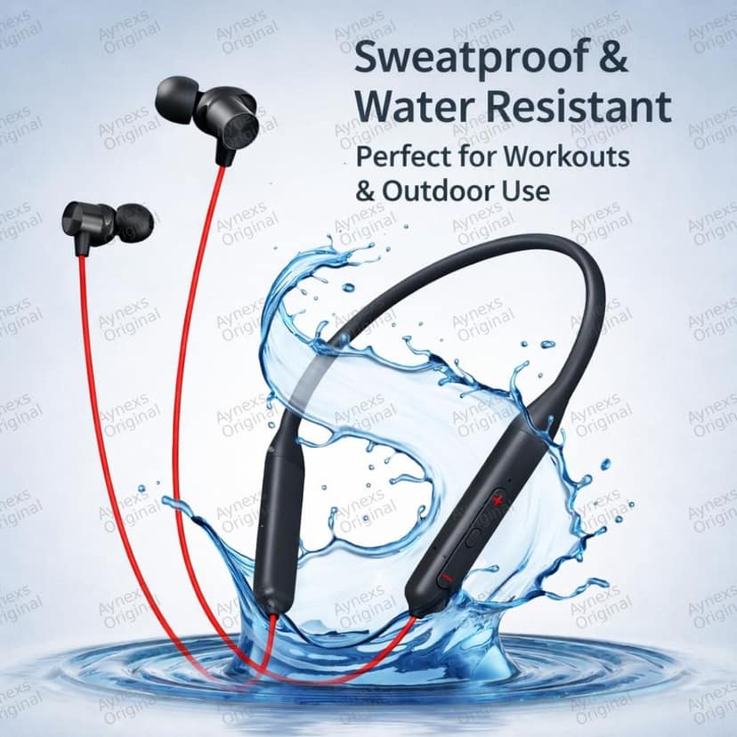 Wireless Bluetooth Neckband Earphones with Magnetic Earbuds, Black and Red view 4