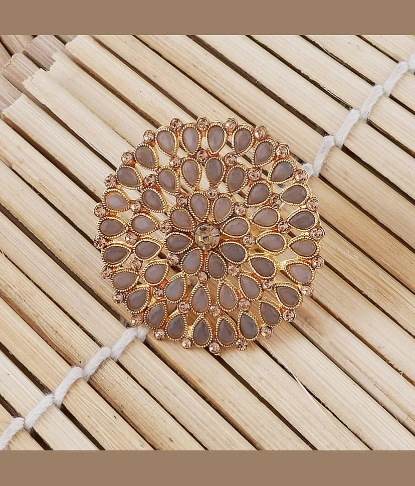Round Gold Tone Adjustable Designe Traditional Finger Ring For Women And Girl view 2