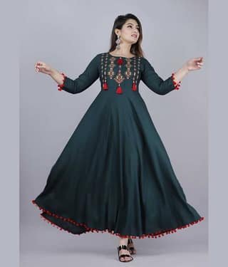 SHREE JEE FABRICS Pack of 1 Rayon Embroidered Anarkali Women's Kurti - ( Blue )