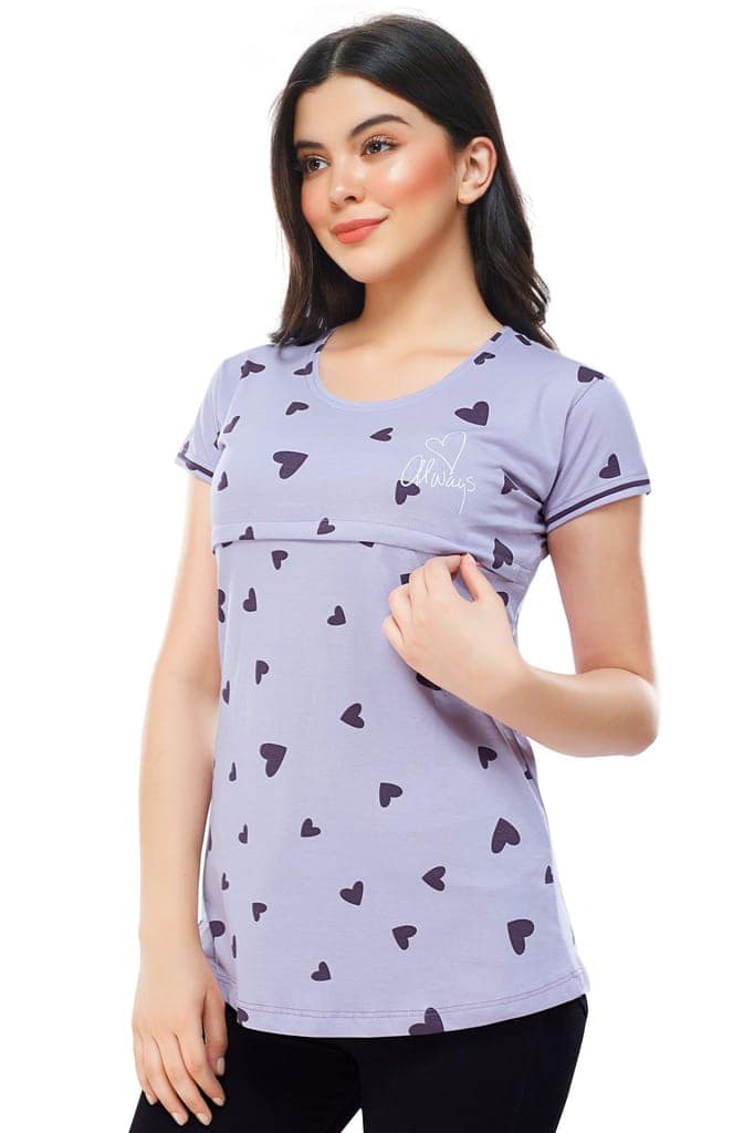 ZEYO Women Cotton Violet Heart Print Maternity & Feeding Top view 4