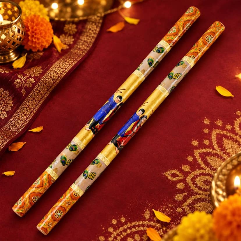 Decorative Wooden Dandiya Stick Pair with Traditional Printed Design view 2
