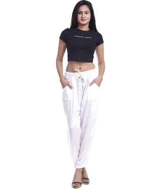 Lee Moda - White Rayon Flared Fit Women's Casual Pants ( Pack of 1 )
