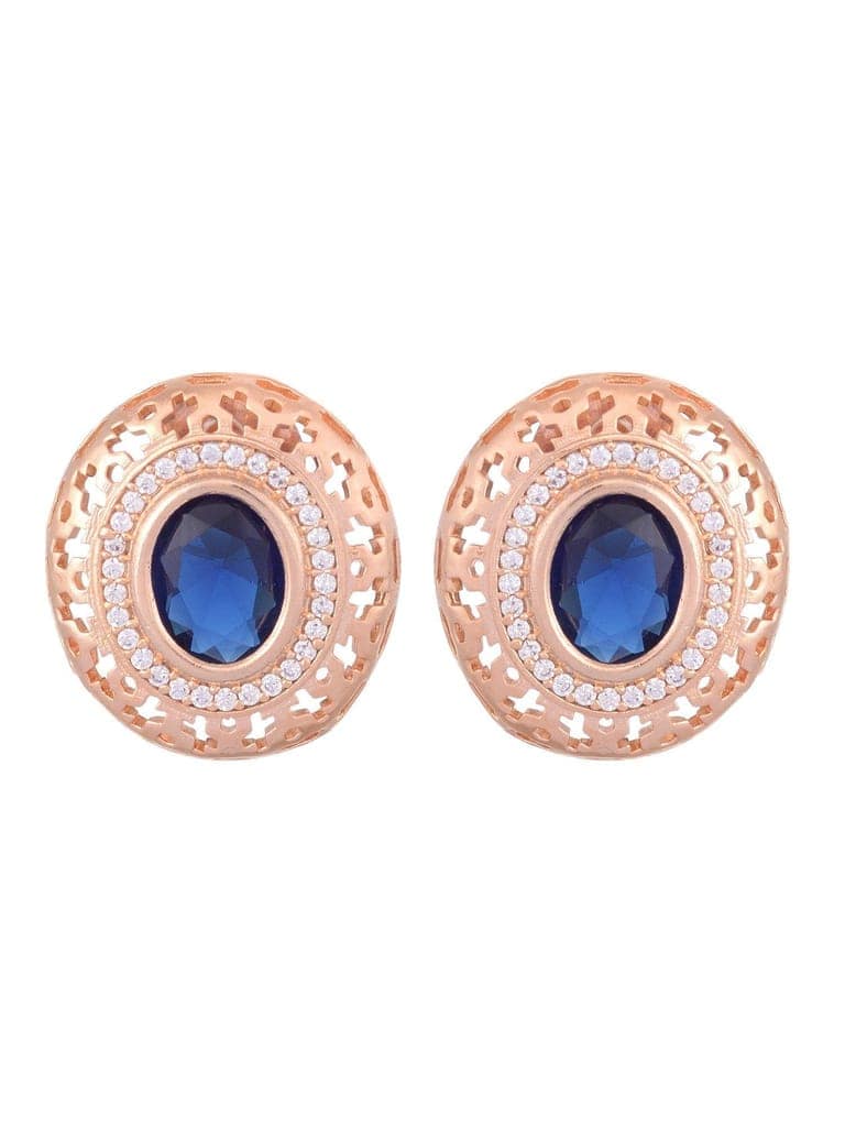 Royal Sapphire Studs Rose gold plated AD handcrafted tops Blue small earrings view 5