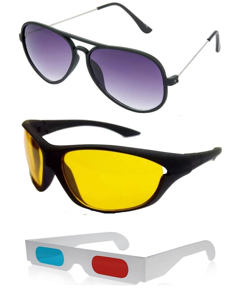 HRINKAR Pilot And Sports Stylish Sunglasses For Men And Women (Grey And Yellow Lens | Black And Black Frame - HCMB319) With Free Paper 3D Glass