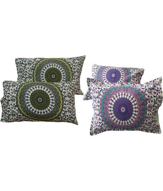 Miyanbazaz Set of 4 Cotton Floral Cylindrical Cushion Cover (45X45)cm - Multi