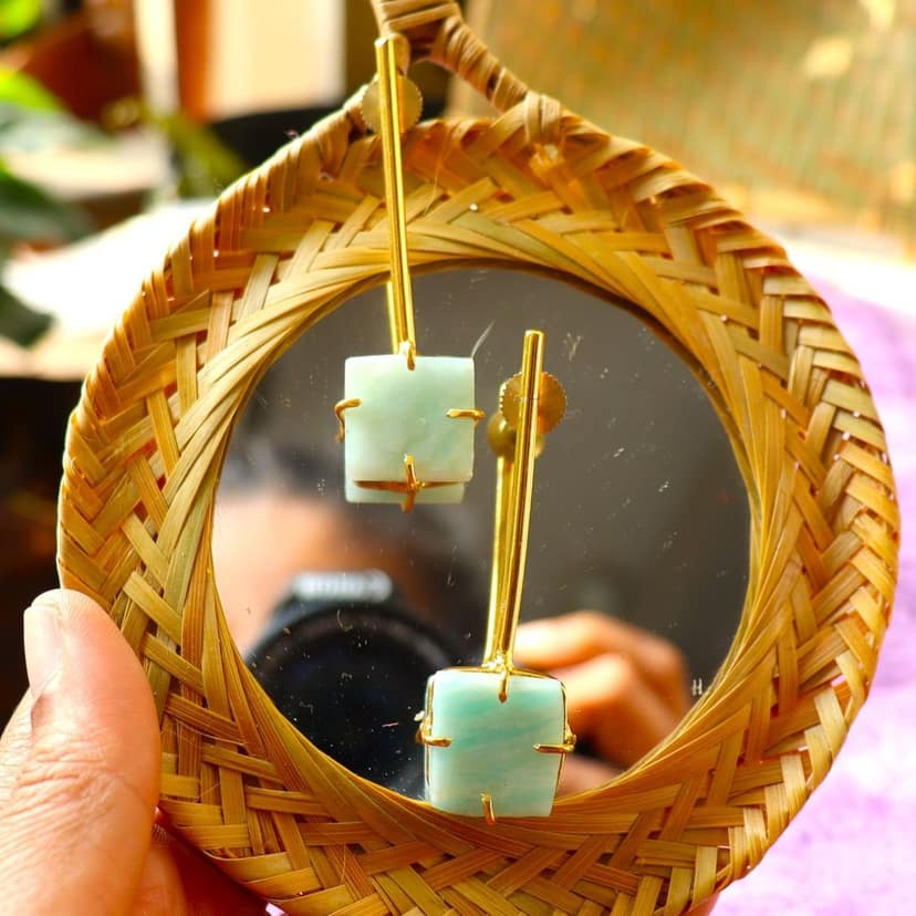 iha Aqua Druzy Cube Danglers Designer Gold Toned Earrings |Dangler Earrings|Fashion Jewellery|Handcrafted|Statement Earrings for Women and Girls|Soul Shoppr view 5