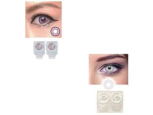 PINK AND WHITE MD SPARKLE MONTHLY HORROR COLOR CONTACT LENS WITH CASE, LENS HOLDER AND 60 ML SOLUTION (PACK OF 2 PAIR)