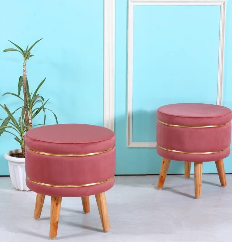 ShadowKart Pouffes Sitting Stool for Living Room, Mudda Puffy Wooden Ottoman Stools, Pouffe Footstool, Pouf for Office Home Decoration & Dressing Table, 16x16x18 Inch
